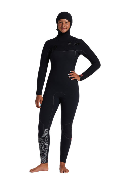 Billabong Women's Furnace 5/4 Chest Zip Hooded Wetsuit - Midnight Trails - 2