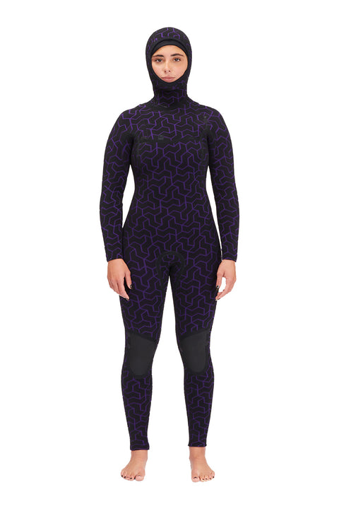 Billabong Women's Furnace 5/4 Chest Zip Hooded Wetsuit - Midnight Trails - Inside Out