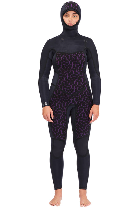 Billabong Women's Synergy 5/4 Hooded Chest Zip Wetsuit - Marine - Inside Out Front