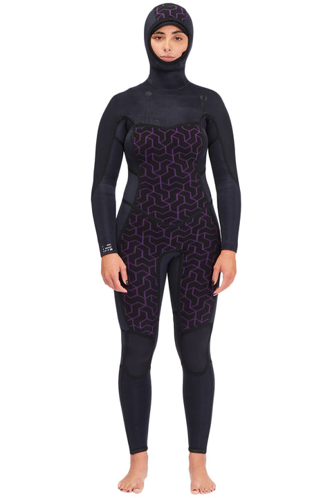 Billabong Women's Synergy 5/4 Hooded Chest Zip Wetsuit - Wild BlackBillabong Women's Synergy 5/4 Hooded Chest Zip Wetsuit - Wild Black - Inside Out Front