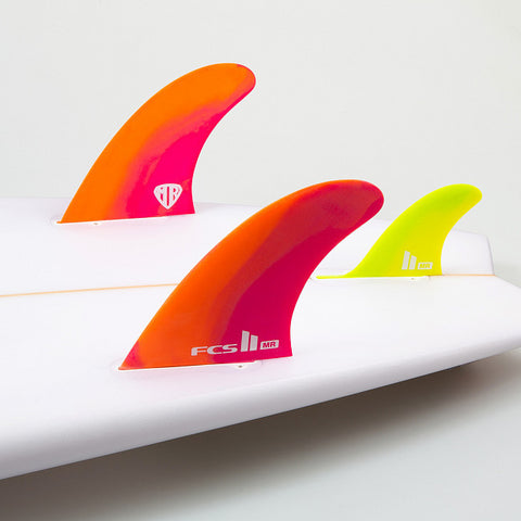 FCS II MR PC XLarge Twin + Stabilizer Fin Set - Neon Swirl