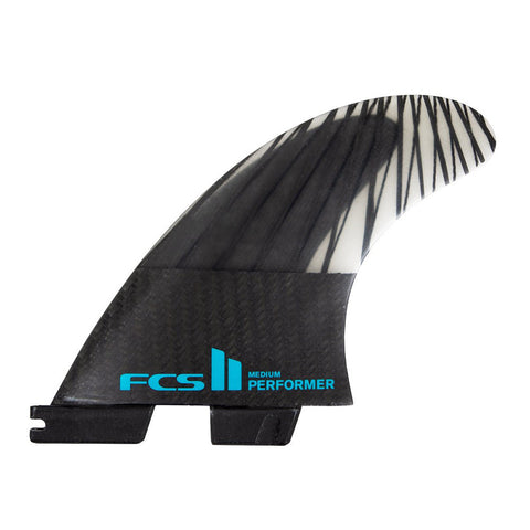 FCS II Performer PC Carbon Large Tri Fin Set - Black / Teal
