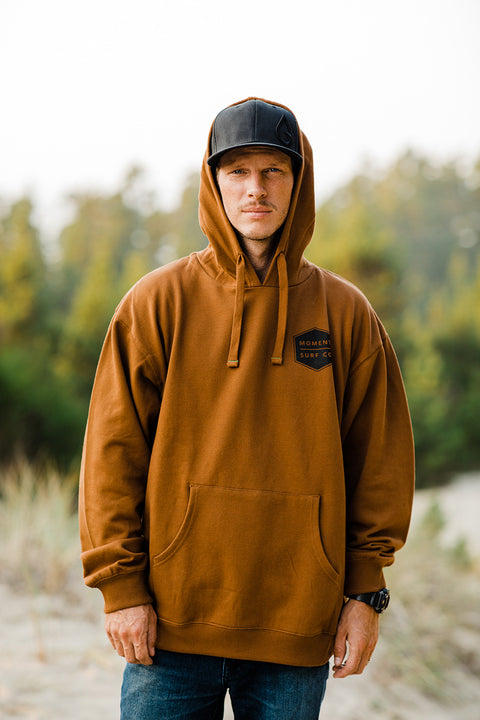 Moment Boxed Logo Pullover Hoodie - Golden Brown