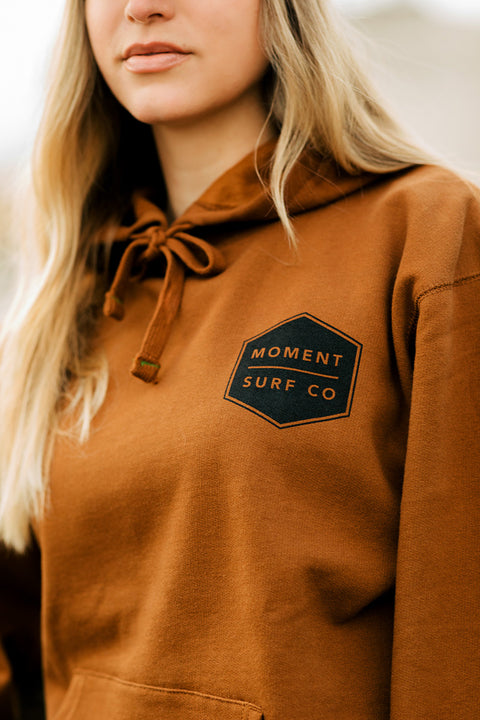 Moment Boxed Logo Pullover Hoodie - Golden Brown