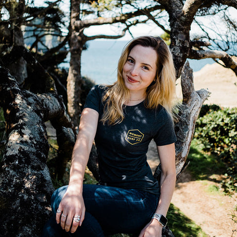 Moment Women's Boxed Logo Tee - Charcoal / Gold