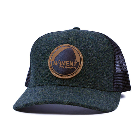 Moment Bright Leather Patch Rock Herringbone Trucker Hat - Forest Green / Black