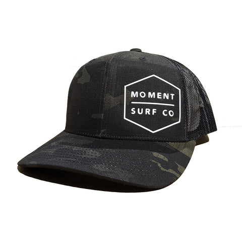 Moment Boxed Logo Trucker Hat - Black Multicam