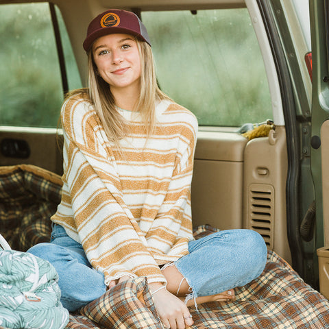 Moment Bright Leather Patch Rock Hat - Burgundy Charcoal