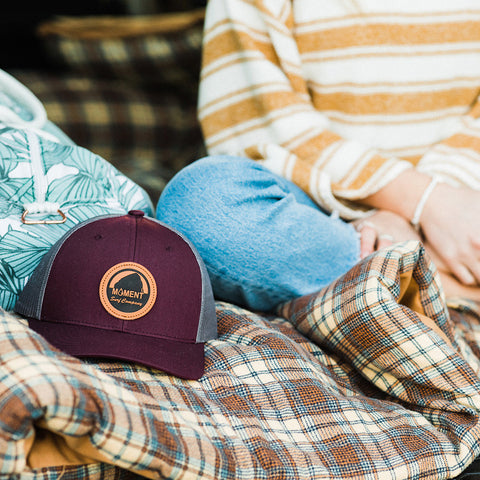 Moment Bright Leather Patch Rock Hat - Burgundy Charcoal