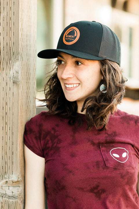 Moment Bright Leather Patch Rock Hat - All Black