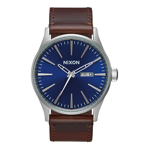 Nixon Sentry Leather Watch - Blue / Brown