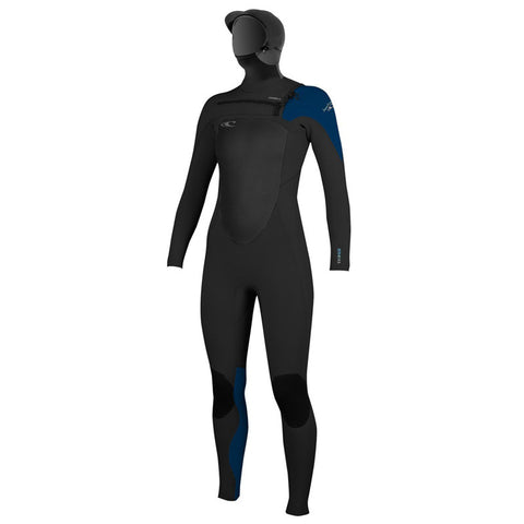 O'Neill Women's Superfreak 5/4 Hooded Wetsuit - Black/Deepsea/Spyglass