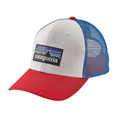 Patagonia P-6 Logo Trucker Hat - White W/Fire / Andes Blue