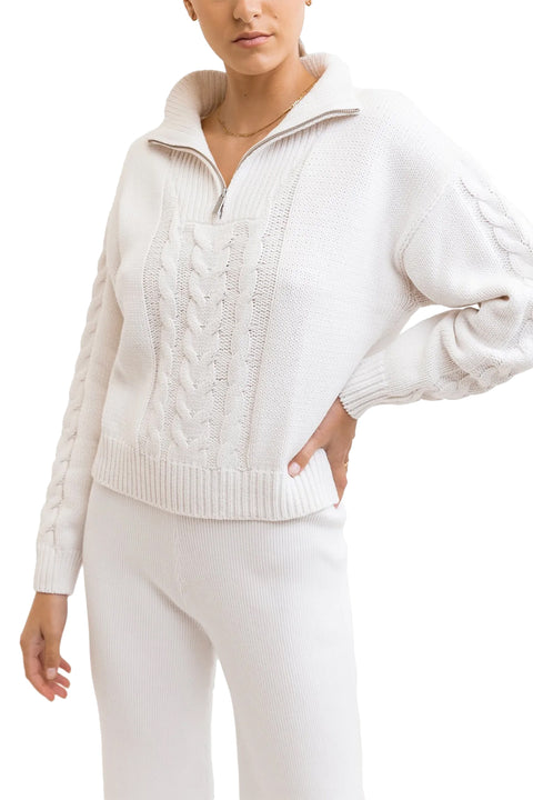 Rhythm Cabelled Vintage 1/4 Zip Knit - Ivory