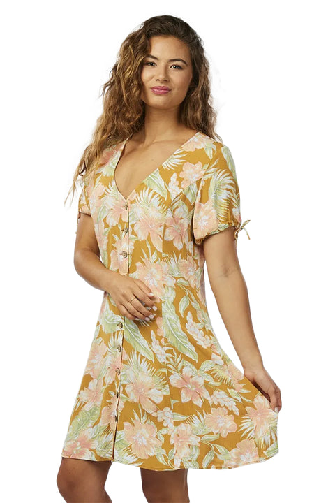 Rip Curl Always Summer Button Through Dress - Gold - Side