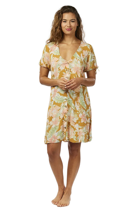 Rip Curl Always Summer Button Through Dress - Gold - Full Body Shot
