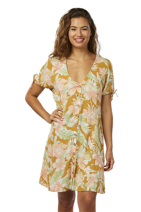 Rip Curl Always Summer Button Through Dress - Gold