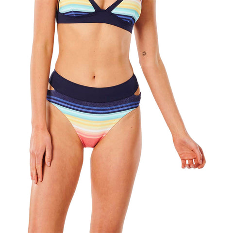 Rip Curl Sayulita Stripe Banded Good Coverage Bikini Bottom - Indigo
