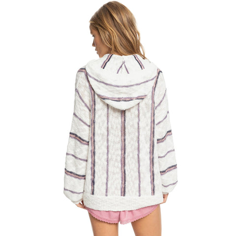 Roxy Bays Of Rainbows Hooded Poncho Sweater - Snow White Static Stripe