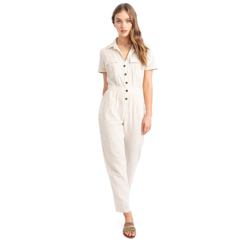 Roxy Beach Wonderland Short Sleeve Jumpsuit - Tapioca - 4
