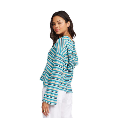 Roxy Bon Fire Stripe Hoodie - Biscay Bay Bayside Stripe