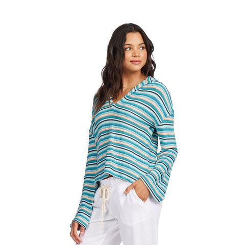 Roxy Bon Fire Stripe Hoodie - Biscay Bay Bayside Stripe