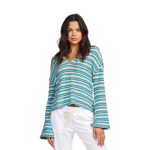 Roxy Bon Fire Stripe Hoodie - Biscay Bay Bayside Stripe