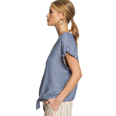 Roxy Born To Try Short Sleeve Tie-Front Crepe Top - Mood Indigo