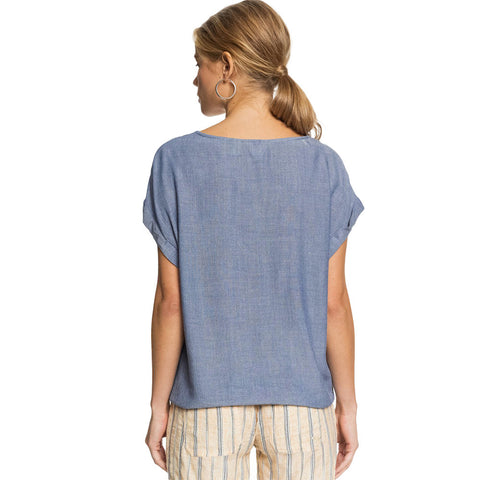 Roxy Born To Try Short Sleeve Tie-Front Crepe Top - Mood Indigo
