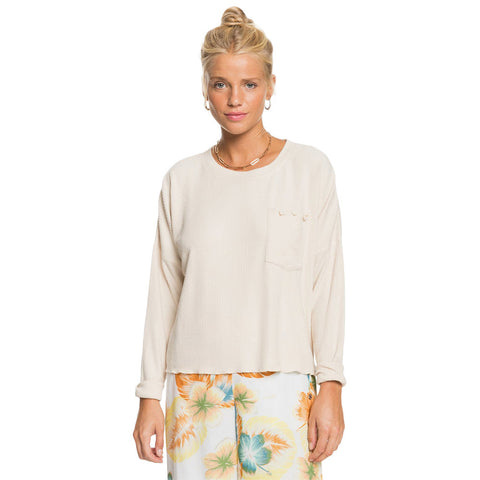 Roxy Cozy Day Long Sleeve Rib Knit Top - Tapioca