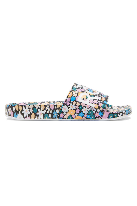 Roxy Girl's Slippy Printed Sandal - Black Floral - Side