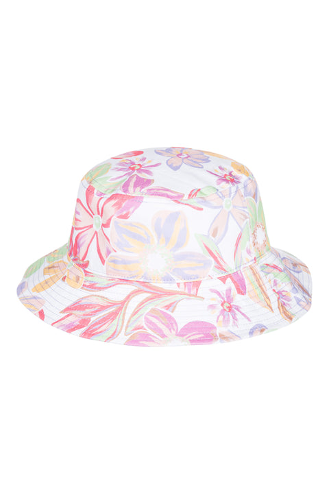 Roxy Girls Tiny Honey Bucket Hat - Bright White Bayside Blooms - Back
