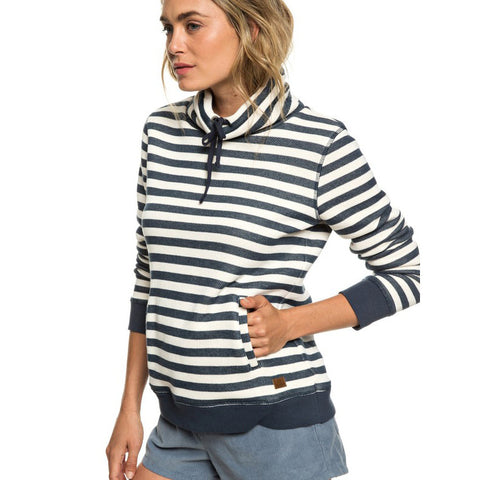 Roxy Halfway Home Funnel Neck Hoodie - Dress Blue 2x2 Stripe