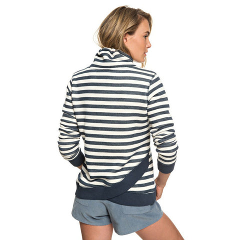 Roxy Halfway Home Funnel Neck Hoodie - Dress Blue 2x2 Stripe