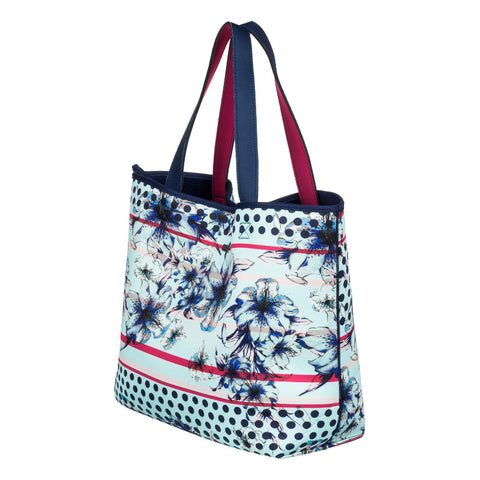 Roxy Inside The Rock Reversible Neoprene Beach Bag - Blue Light Rain Daze Small - Side Reveresed