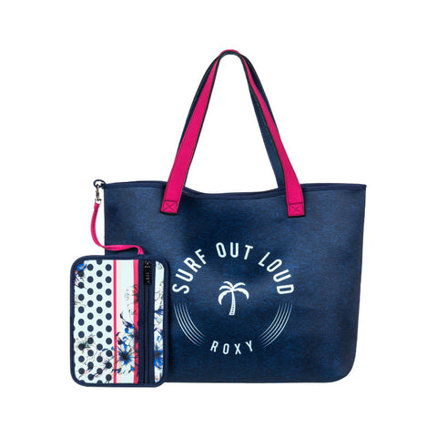 Roxy Inside The Rock Reversible Neoprene Beach Bag - Blue Light Rain Daze Small