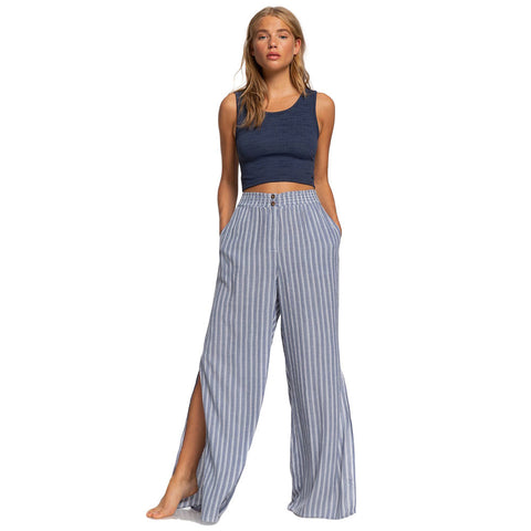 Roxy Keep Your Dreams Wide Leg Viscose Pants - True Navy Birdy Stripes