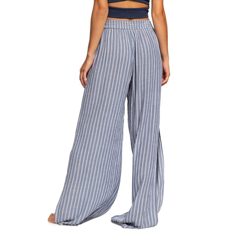 Roxy Keep Your Dreams Wide Leg Viscose Pants - True Navy Birdy Stripes