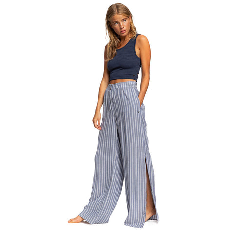 Roxy Keep Your Dreams Wide Leg Viscose Pants - True Navy Birdy Stripes