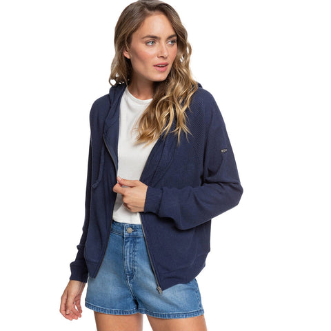 Roxy Like A Dream Rib Knit Zip Up Hoodie - Mood Indigo