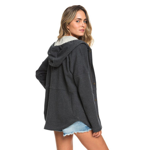 Roxy Lullaby Lights Longline Snap Front Hoodie - Charcoal Heather