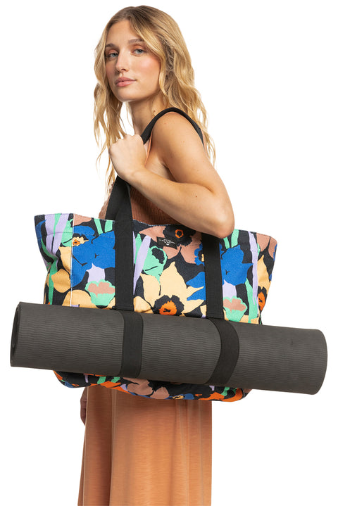 Roxy Mango Passion Tote Bag - Anthracite Flower Jammin - With Model & With Yoga Mat