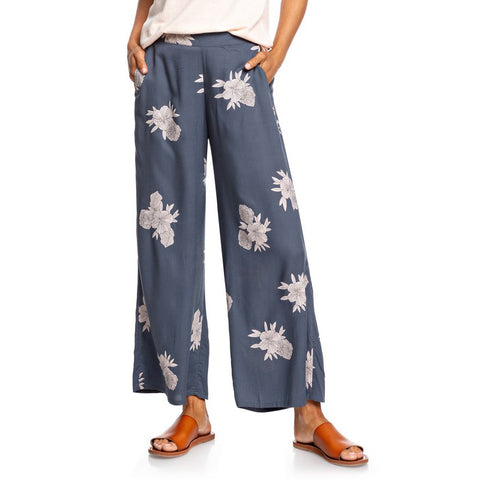 Roxy Midnight Avenue Wide Leg Viscose Pants - Turbulence Rose & Pearls