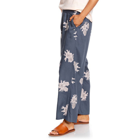Roxy Midnight Avenue Wide Leg Viscose Pants - Turbulence Rose & Pearls