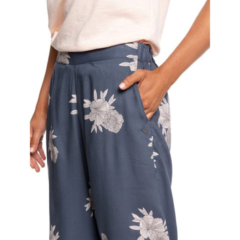 Roxy Midnight Avenue Wide Leg Viscose Pants - Turbulence Rose & Pearls