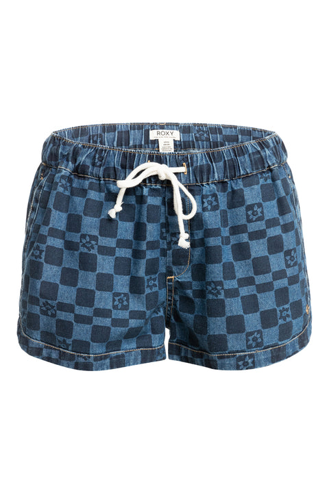 Roxy New Impossible Printed Denim Shorts - Mood Indigo Sol Power - No Model
