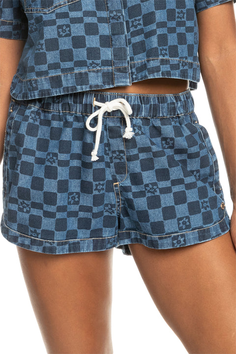 Roxy New Impossible Printed Denim Shorts - Mood Indigo Sol Power