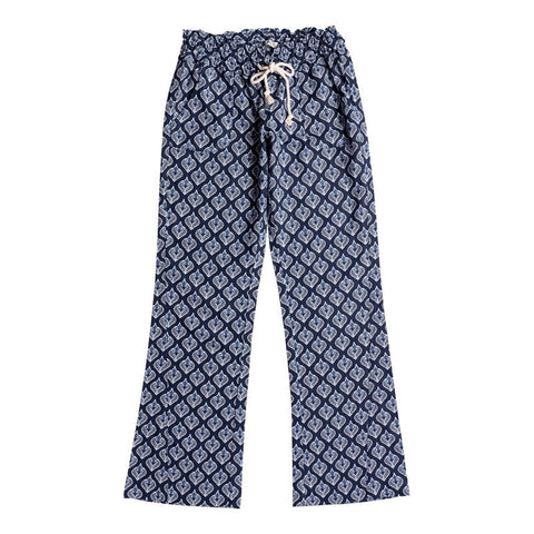 Roxy Oceanside Beach Pants - Dress Blue Peacock Leaves