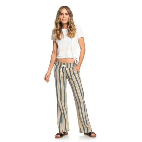 Roxy Oceanside Flared Beach Pant - Ivory Cream Carpenter Stripe