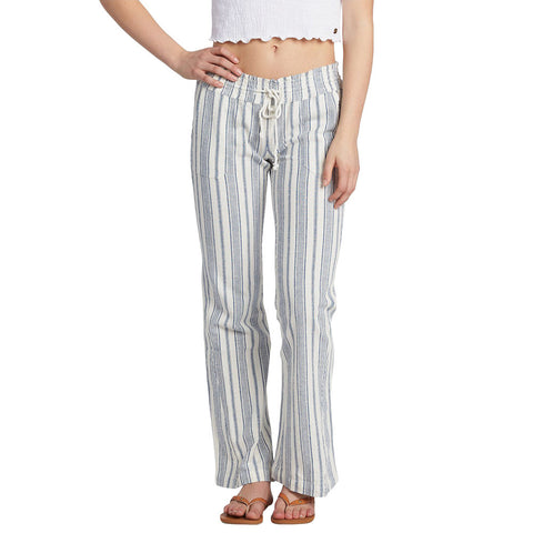 Roxy Oceanside Flared Beach Pants - Snow White True Navy Beachside